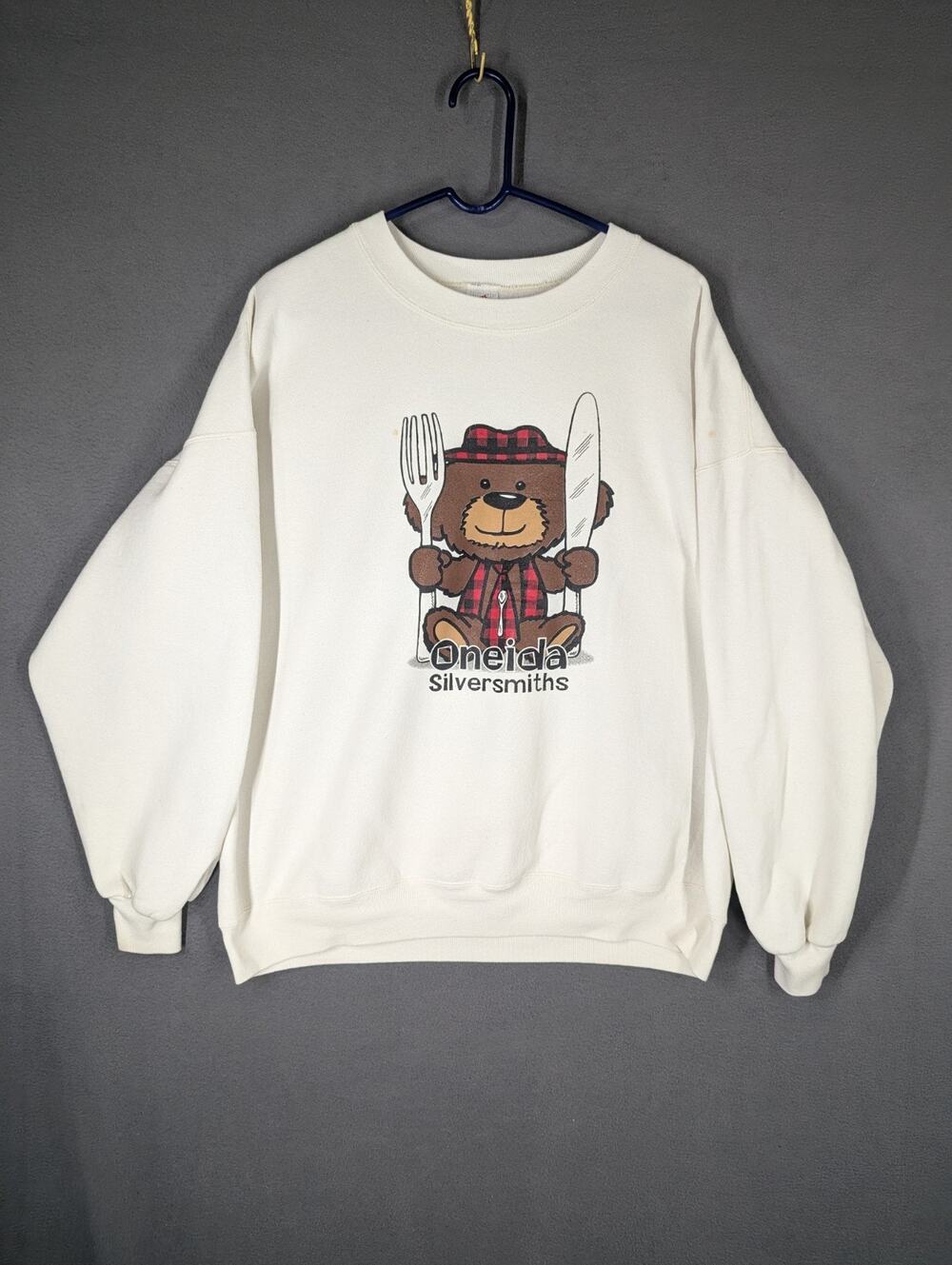 Vintage Jerzees Oneida Silversmiths 2XL Sweatshirt White Stained